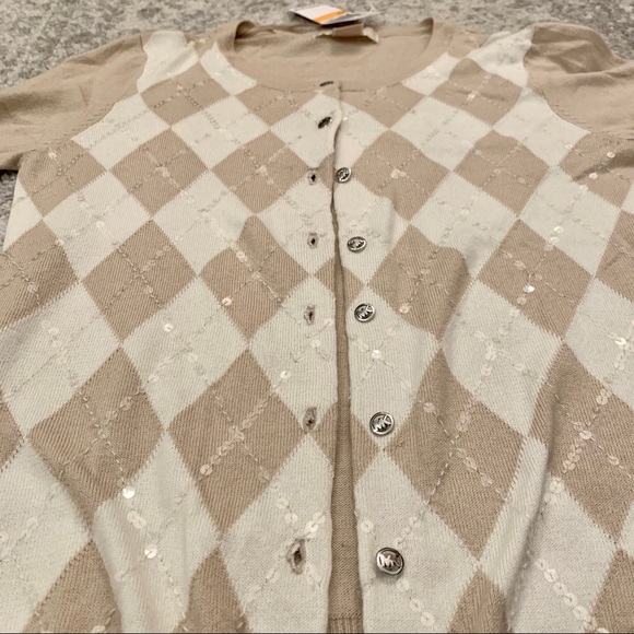 NWT Michael Kors Argyle Sequin Cardigan - Picture 6 of 6